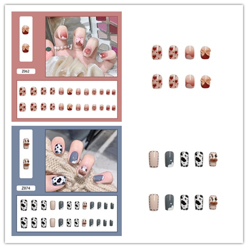 [Hàng mới về] Hộp 24 móng tay giả màu kẹo kháng nước có thể tháo rời có keo dán trang trí thời trang
