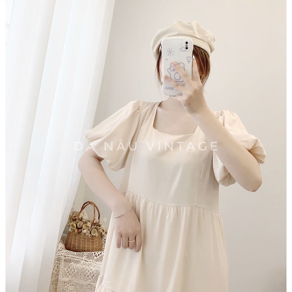 váy, đầm babydoll tay bồng freesize 3 màu trắng, be, đen (cam kết ảnh shop chụp thật 100%)