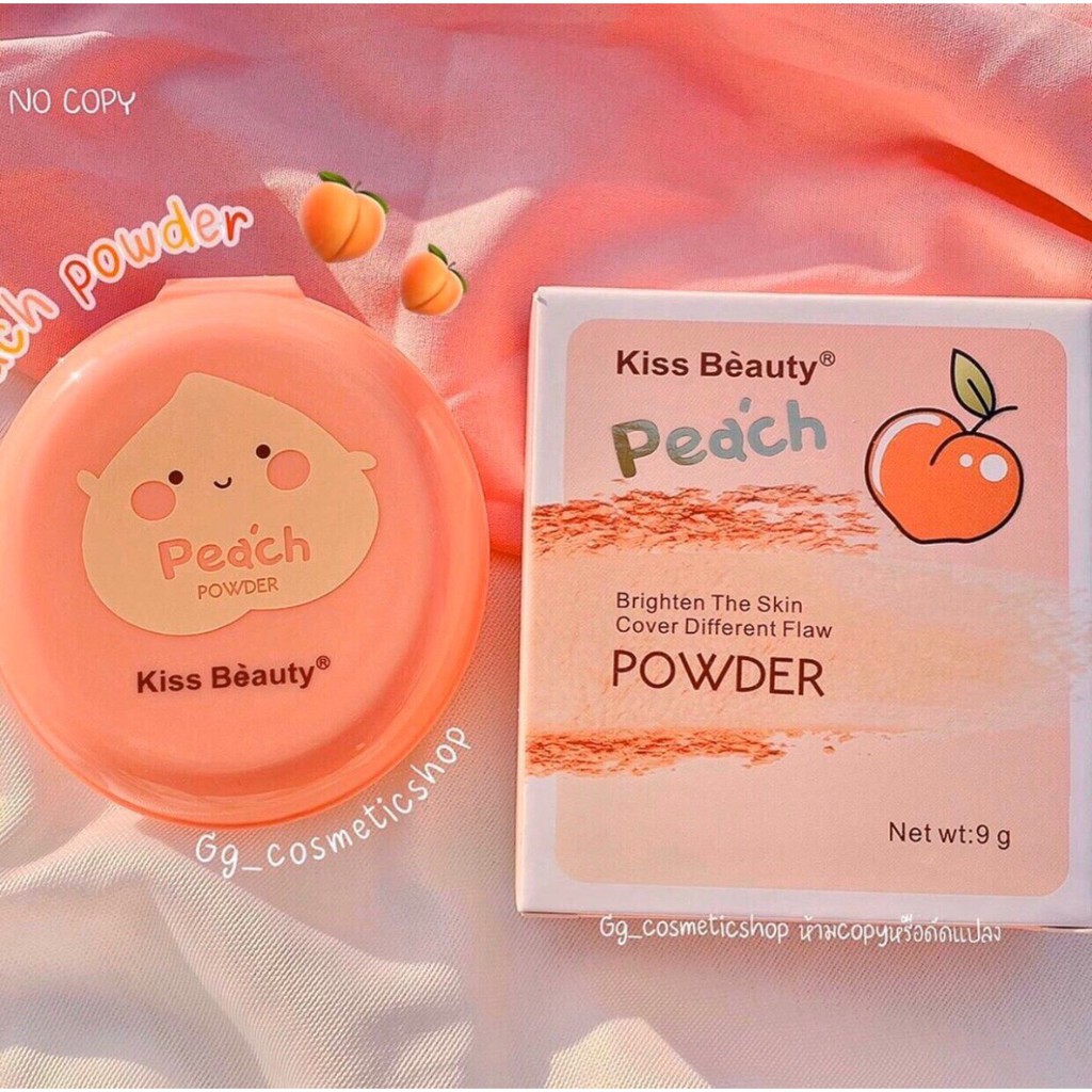 Phấn Phủ Nén Kiềm Dầu Che Khuyết Điểm Peach Poweder Kiss Bèauty Kèm Bông Phấn Xinh Lắm Nha-Z9-B1T2