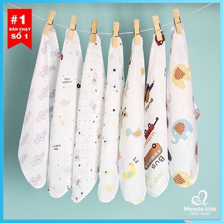 Set 10 khăn sữa xô Nhật họa tiết cho bé 32x32cm, khăn sữa ăn dặm 100% cotton - Monnie Kids