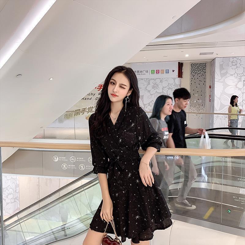 Plus Đầm Chiffon Cổ Chữ V Phối Bèo Nhún Chiết Eo Có Size Lớn Dành Cho Nữ 2