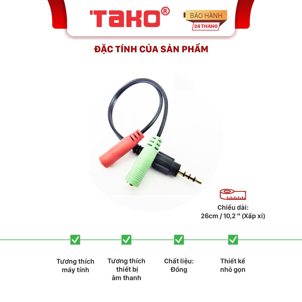 Bộ chia tai nghe 1 đầu cắm sang 2 cổng Míc và âm thanh 3.5mm. Chính hãng