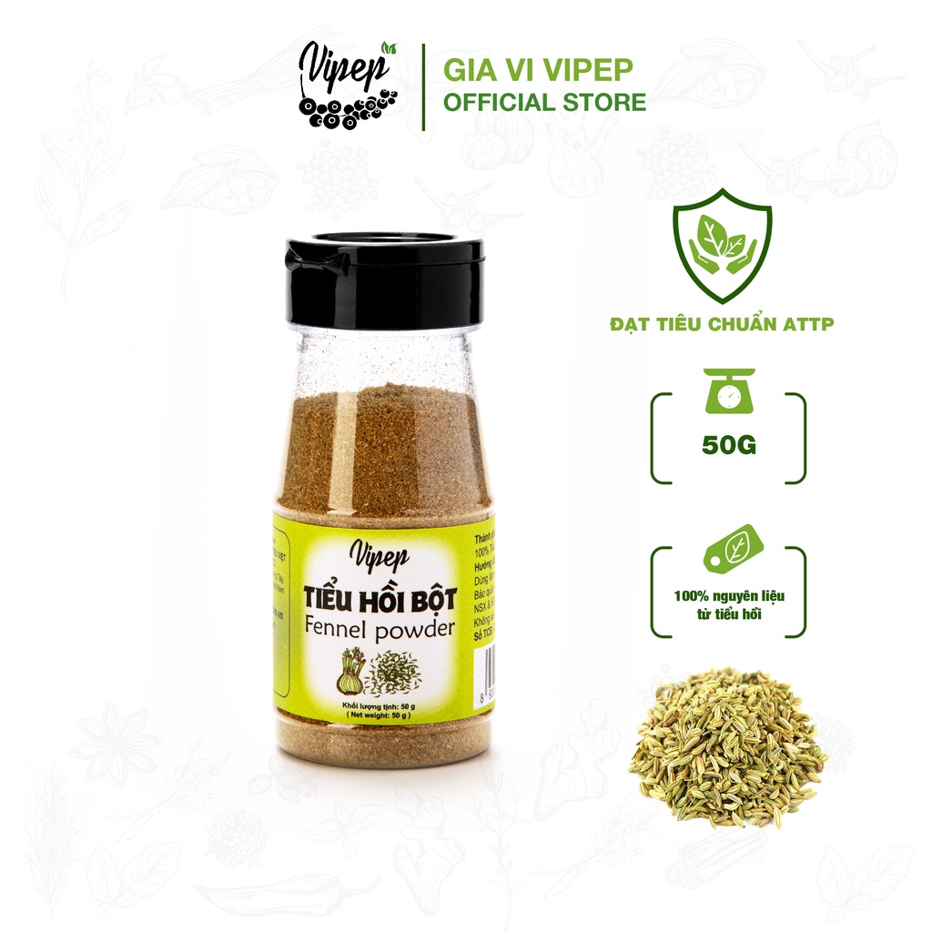 Bột tiểu hồi Vipep 50gr nguyên chất 100% - gia vị tẩm ướp cho phở, salad, bánh mì đen tốt cho sức khoẻ