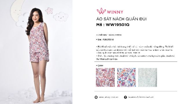 Bộ mặc nhà Winny vải Govent áo sát nách quần short 19501 Giá 438.000đ