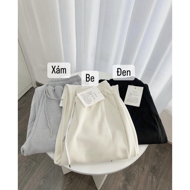 QUẦN JOGGER NỈ GÂN BO GẤU ỐNG RỘNG CẠP CHUN CO GIÃN