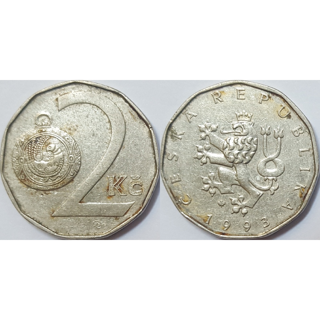 Đồng xu 2 Koruny Cộng Hòa Séc (Czech Reupblic, Czechia) 1993-Nay
