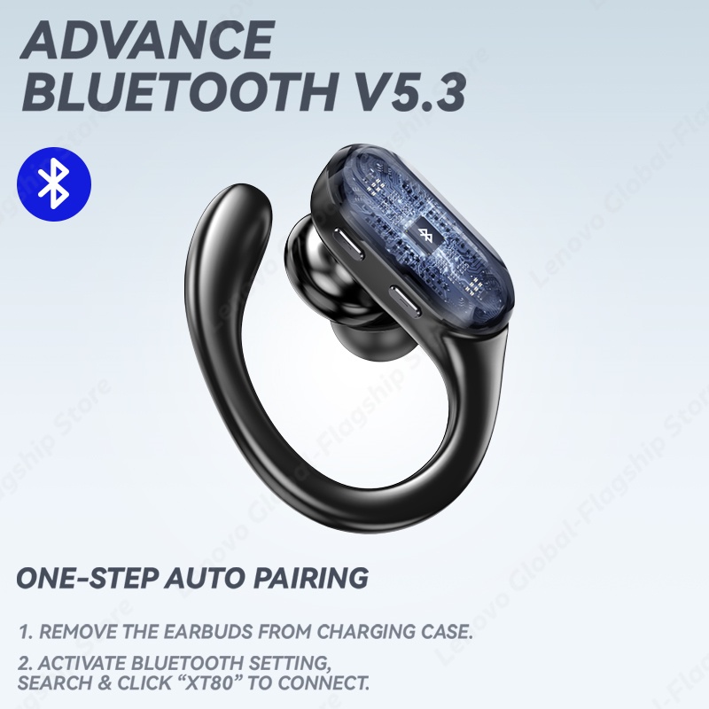 Original XT80 Lenovo Tai nghe không dây 5.3 Bluetooth Thể thao Bass thể thao Chống nước với micrô