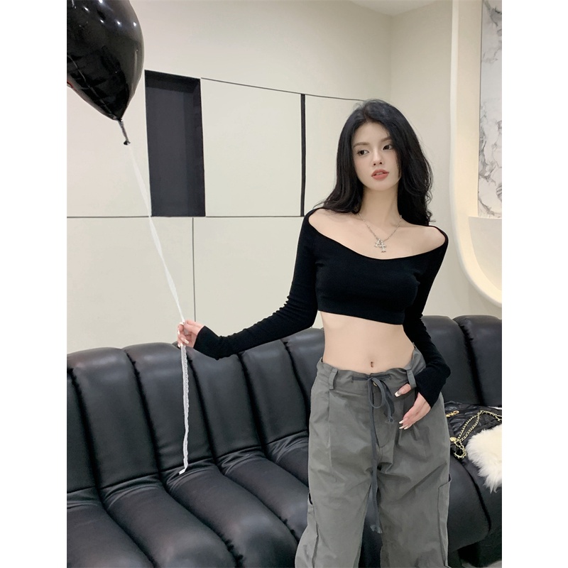 Áo dệt kim tay dài dáng ngắn phong cách Hàn Quốc thời trang quyến rũ cho nữ