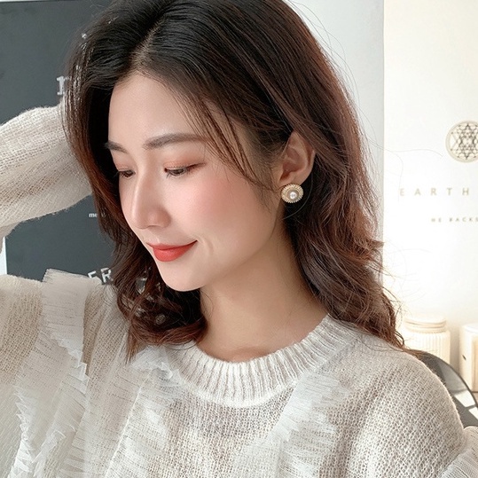 Khuyên tai mạ bạc 925 đính ngọc trai giả thời trang Hàn Quốc thanh lịch