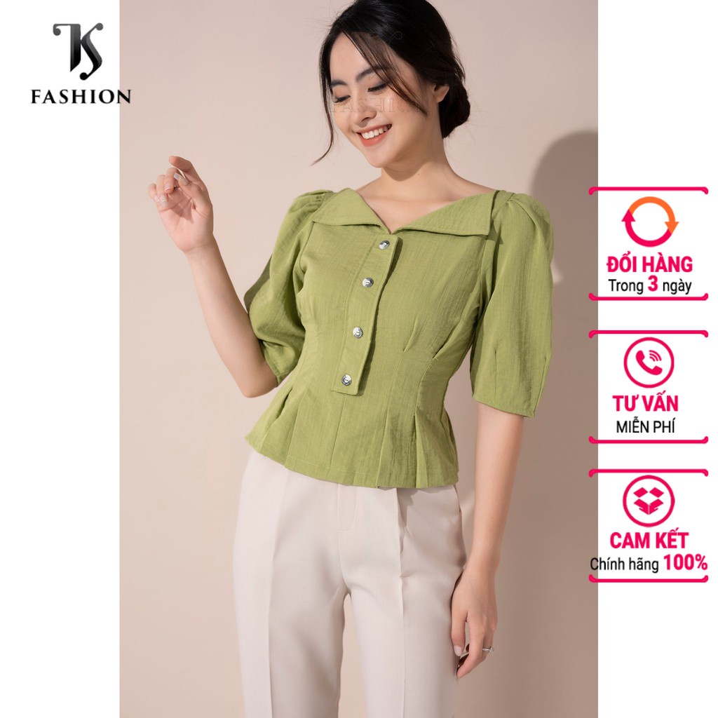 Áo kiểu sơ mi nữ xếp ly eo, áo kiểu nữ cổ V cách điệu TKFASHION SMKA101
