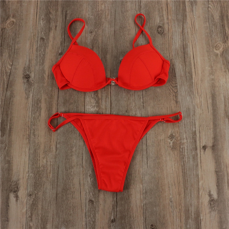 Bộ đồ bơi bikini hai mảnh màu trơn có đệm lót nâng ngực kiểu dáng thời trang quyến rũ dành cho nữ | BigBuy360 - bigbuy360.vn