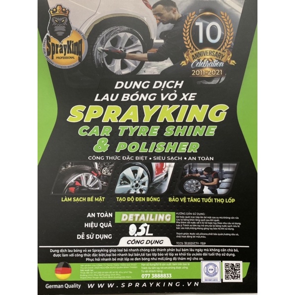 Dung dịch dưỡng và làm bóng lốp xe Sprayking Car Type Shine & Polisher 500ml