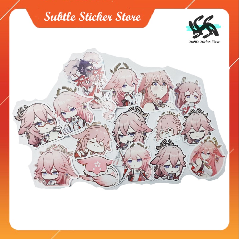 - Set 10/15  Sticker Yae Miko hình dán chibi trang trí vali, điện thoại, laptop, mũ bảo hiểm.. siêu đẹp