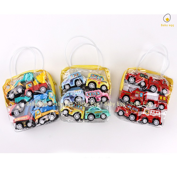 Set 6 ô tô nhỏ mini cứu hỏa xe taxi xe công trường chạy cót chạy trớn đà đồ chơi cho bé trai bé gái 1 2 3 4 5 6 7 tuổi