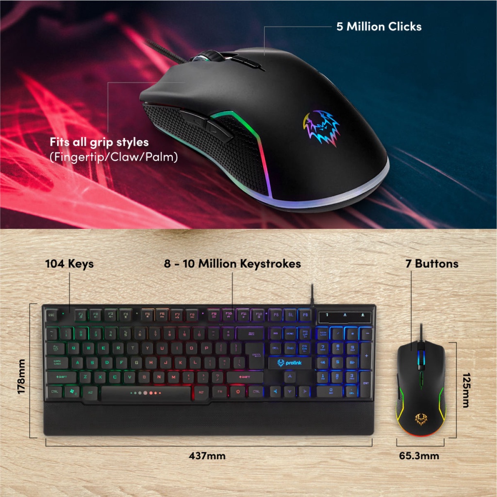 Bộ bàn phím chuột Gaming PROLiNK GMK6001M có LED nhiều màu, độ nhạy cao chuyên chơi game Esport