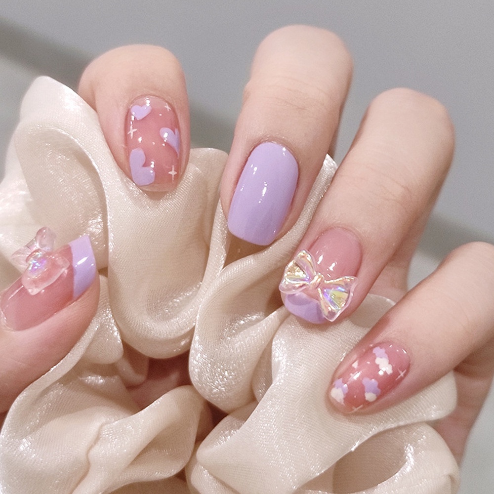 24 móng tay giả ngắn trang trí nghệ thuật xinh xắn