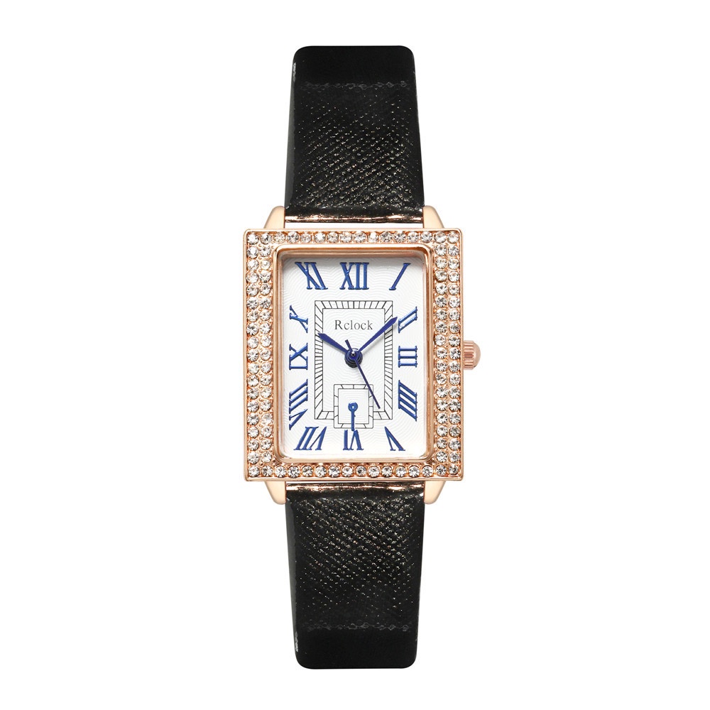 Đồng Hồ Quartz Mặt Chữ Nhật Đính Đá Dây Da Thời Trang