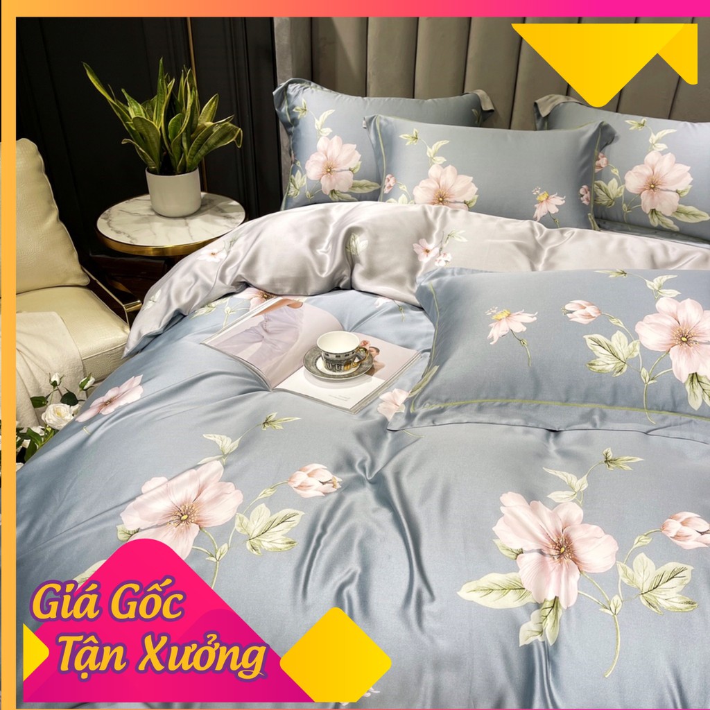 Bộ chăn ga gối lụa Tencel 100% 60s, Set chăn drap 4 món tiêu chuẩn, Siêu mềm mát mịn,