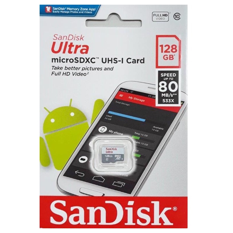Thẻ nhớ microSDHC Sandisk 32GB 64Gb 128GB upto 100MB/s 533X Ultra - Hãng phân phối chính thức