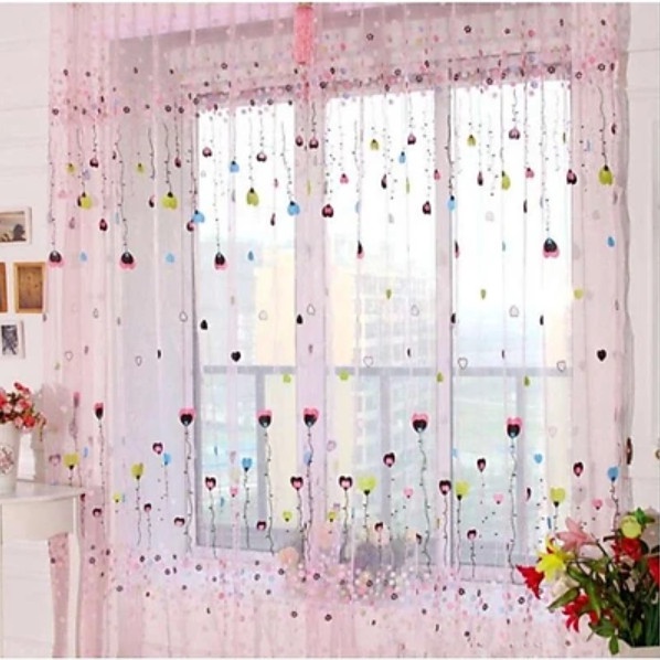 Rèm Cửa Voan Hoa Trái Tim (1 x 2m, 1 x 2.7m)
