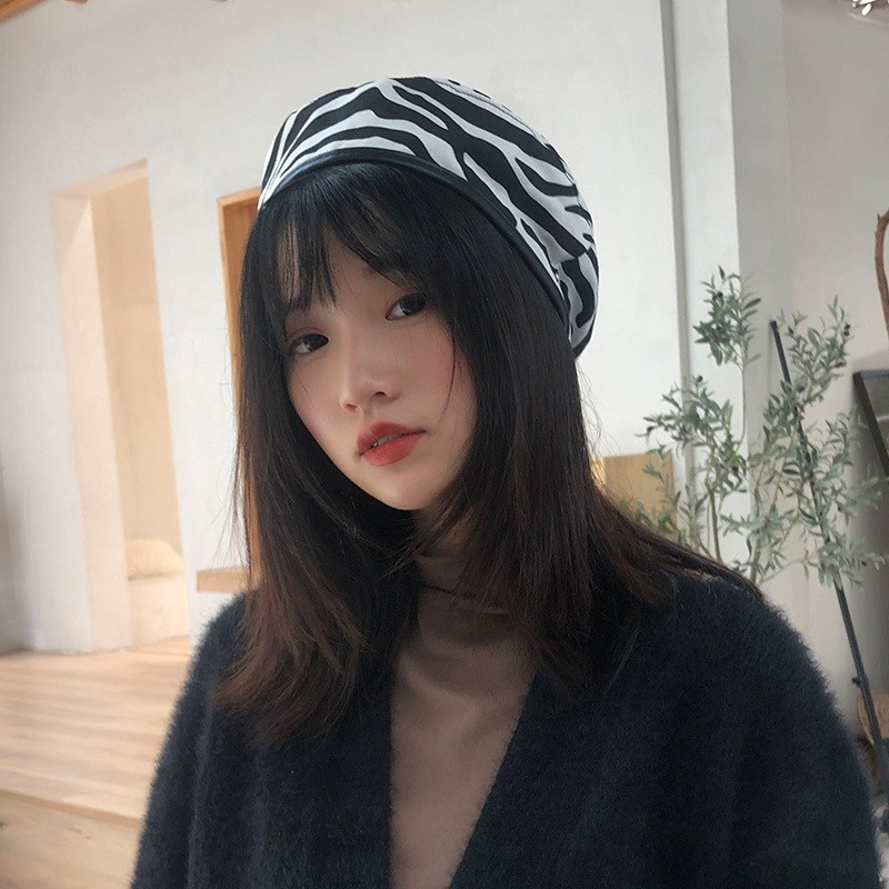 Nón Beret Họa Tiết Da Bò Sữa / Da Bò Phong Cách Retro Anh Quốc Thời Trang Cho Nữ