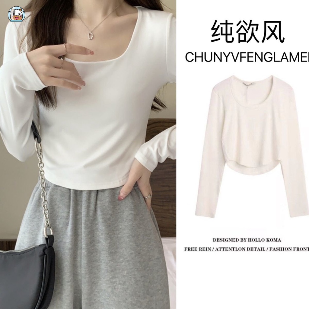 Áo Thun Dài Tay Màu Trơn Phong Cách Hàn Quốc Thời Trang Mùa Thu Mới Cho Nữ