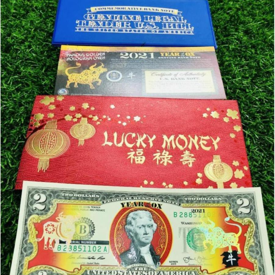 Bộ Tiền 2 USD In Hình Trâu Mạ Vàng Lì Xì Tết 2021