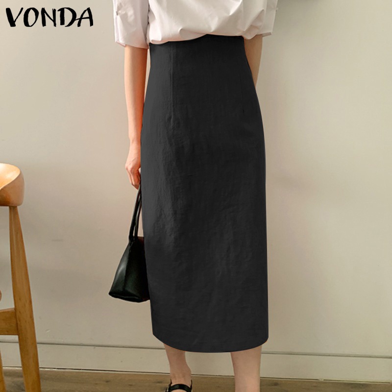 Chân váy VONDA dáng suông dài lưng cao màu trơn phong cách Hàn Quốc đáng yêu thời trang cao cấp cho nữ