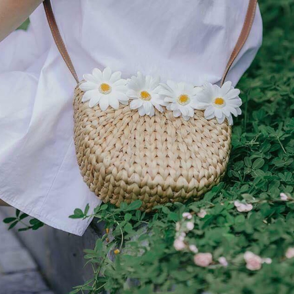 Combo Túi cói hoa cúc vintage + 1 đôi hoa cài tóc | BigBuy360 - bigbuy360.vn