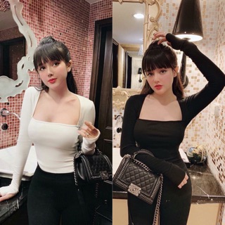 Áo thun ôm tay dài cổ vuông sexy