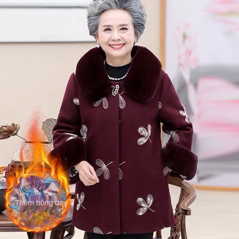 Phụ nữ trung niên và người già áo khoác len mùa đông bà 60 tuổi cụ 70 mặc quần ông mẹ