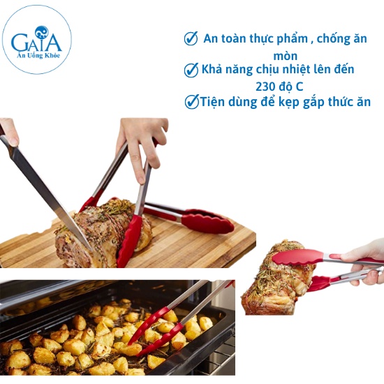 [CÓ HỘP] Set 2 Kẹp Gắp Thức Ăn Cao Cấp Bằng Inox Đầu Silicon