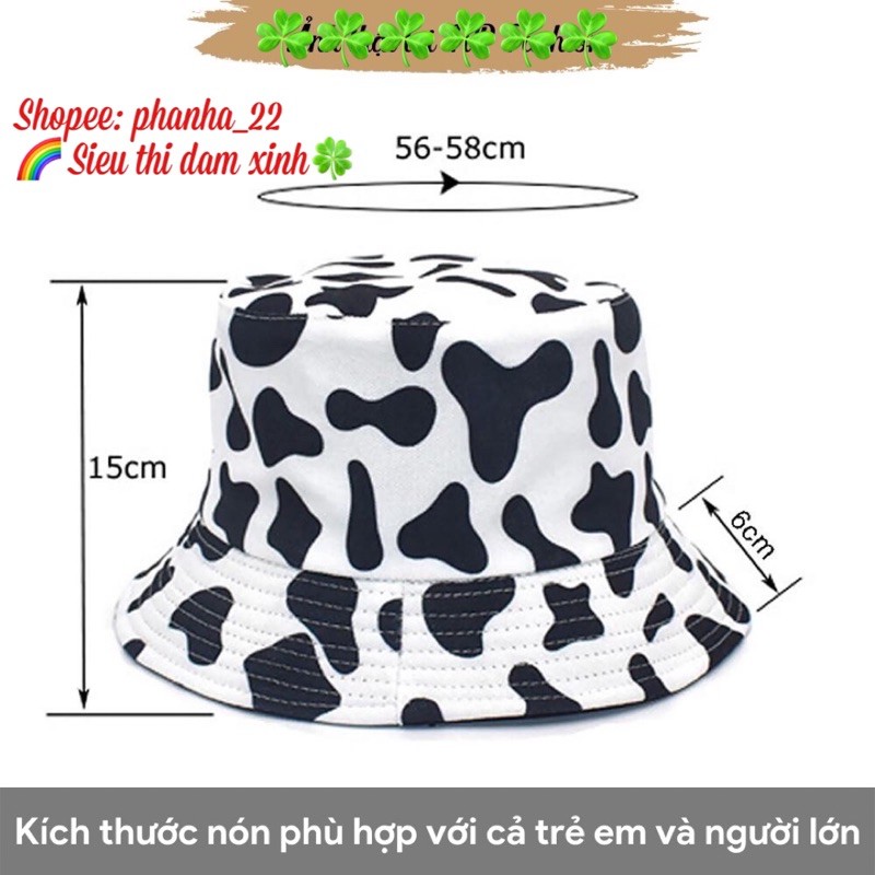 MŨ BÒ SỮA BUCKET👉RẺ NHẤT SHOPEE👈NÓN VÀNH TRÒN HOẠ TIẾT TRẮNG ĐEN PHONG CÁCH ULZZANG⚡️SIÊU PHẨM CHỤP HÌNH SỐNG ẢO⚡️