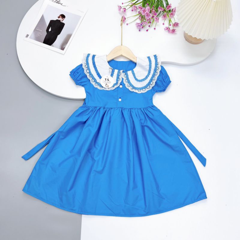 Đầm cổ phối ren cho bé gái từ 17-30 kg