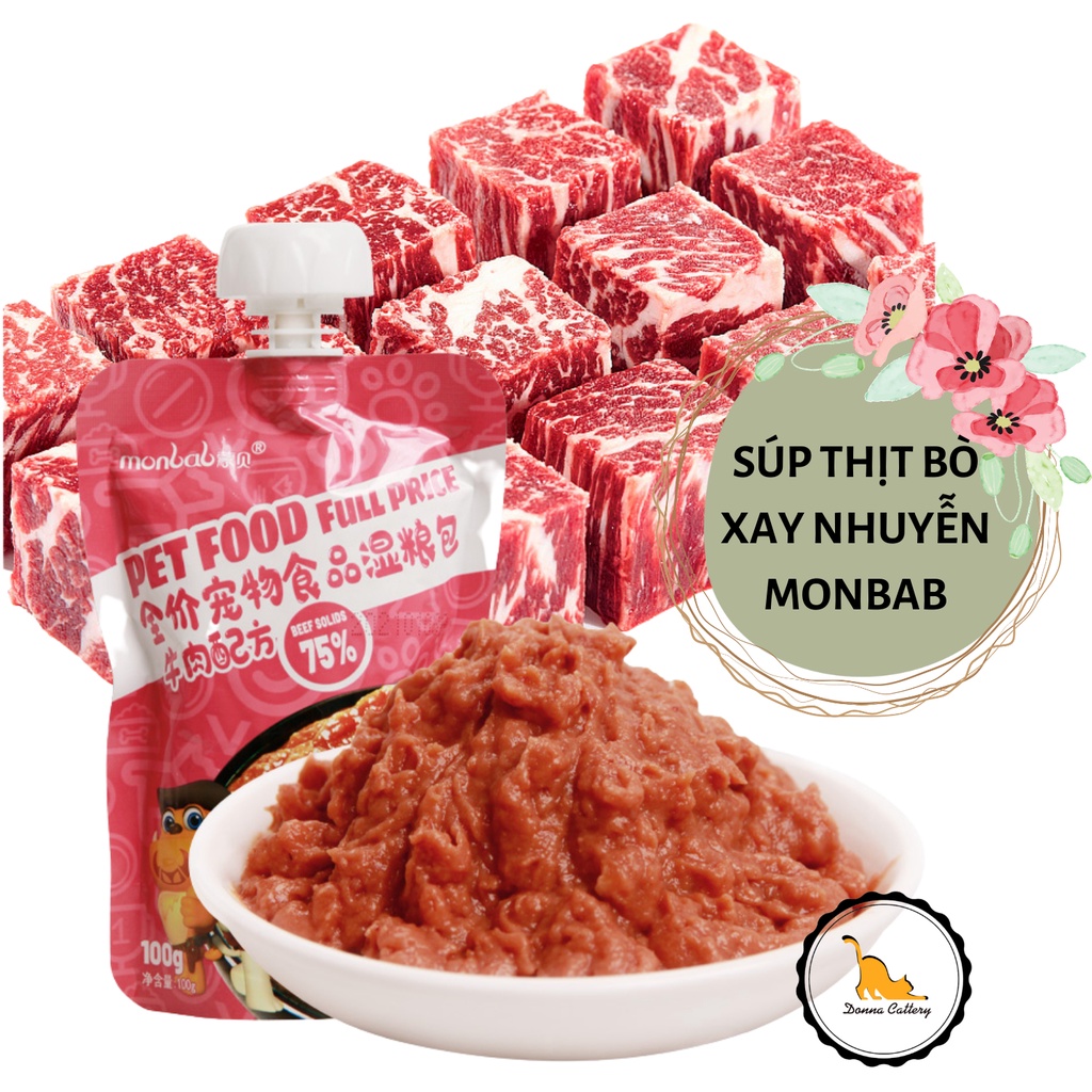 MONBAB SÚP THỊT BÒ XAY NHUYỄN CHO CHÓ MÈO TUÝP VẶN 100g