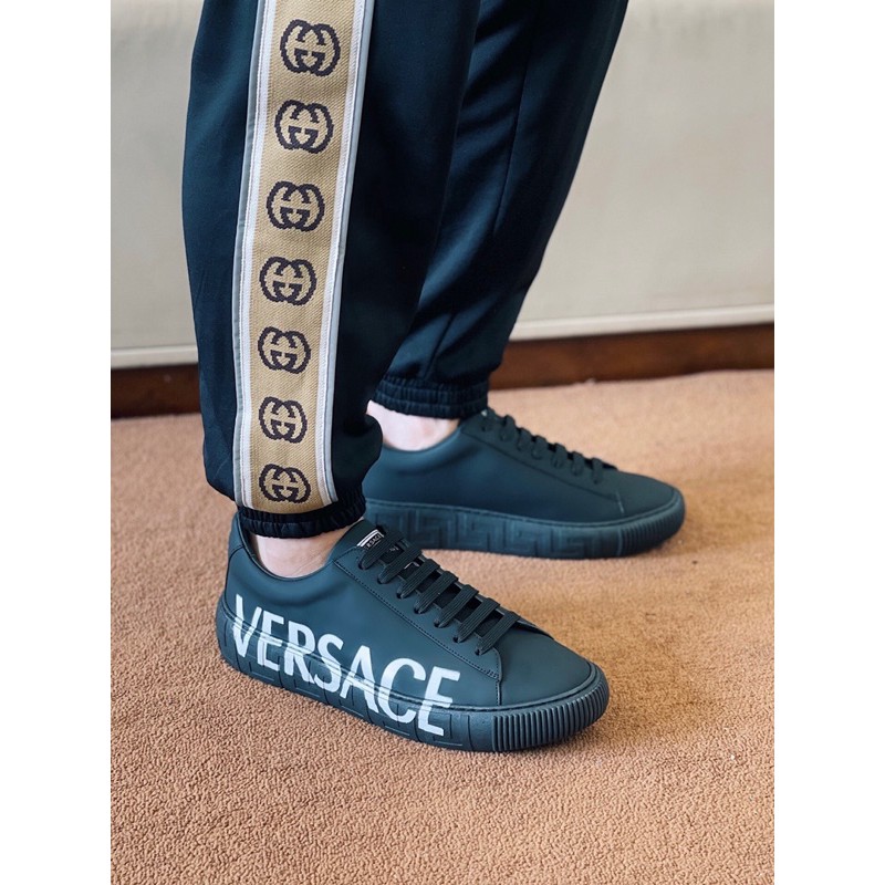 Giày thể thao/sneaker nam Versace Collection da thật cao cấp in chữ thương hiệu sang trọng và phong cách