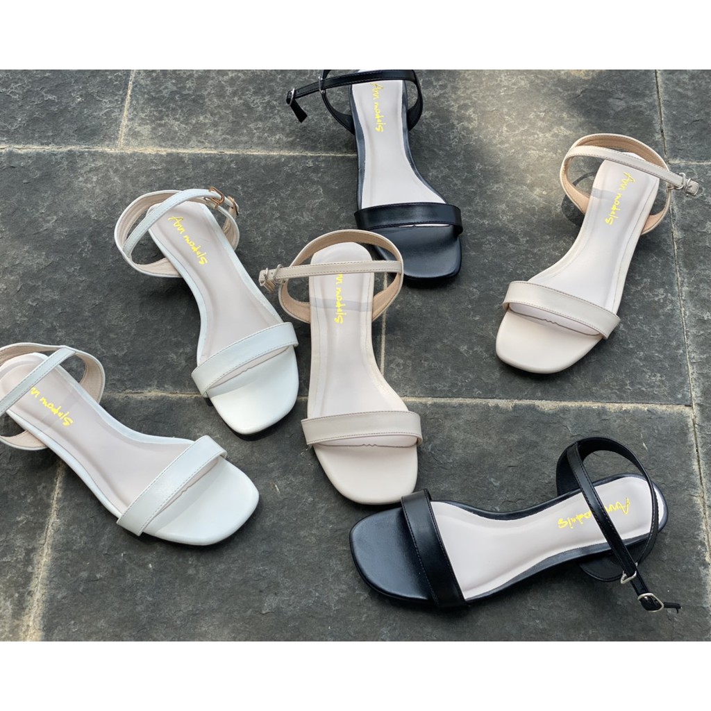 Giày sandal 2 phân gót vuông phối quai ngang kiểu dáng basic _A034