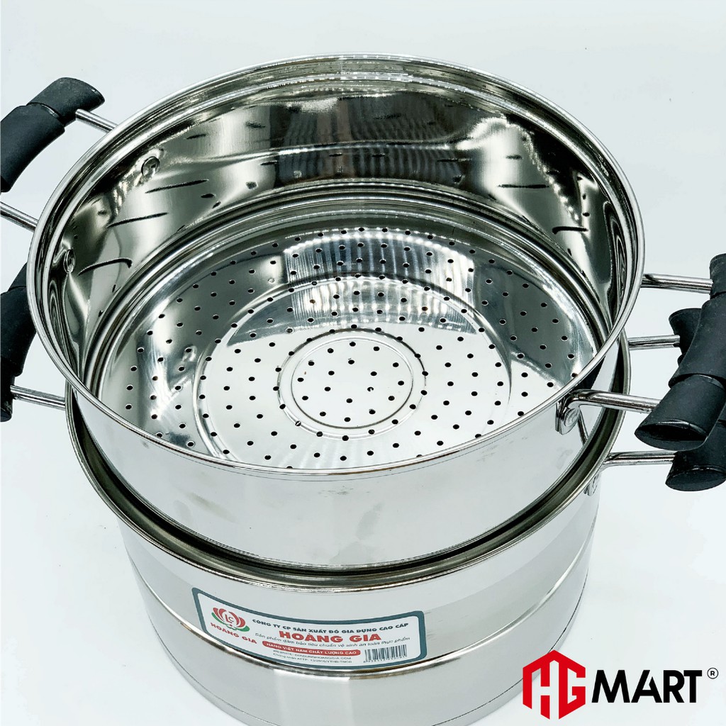 Nồi Hấp Inox 2 tầng 2 đáy từ nắp kính thương hiệu HG Mart