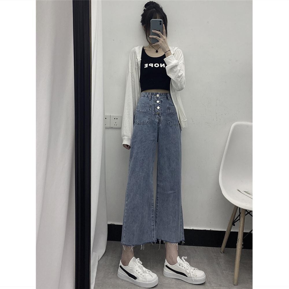 Quần Jeans Lưng Cao Ống Rộng Phong Cách Hàn Quốc Cho Nữ | BigBuy360 - bigbuy360.vn