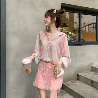 Set Áo Thun Tay Ngắn Đính Kim Sa & Chân Váy Ngắn Đính Kim Sa Lấp Lánh