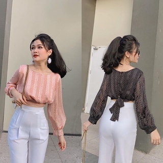 Áo croptop Buộc Nơ Sau Lụa Voan