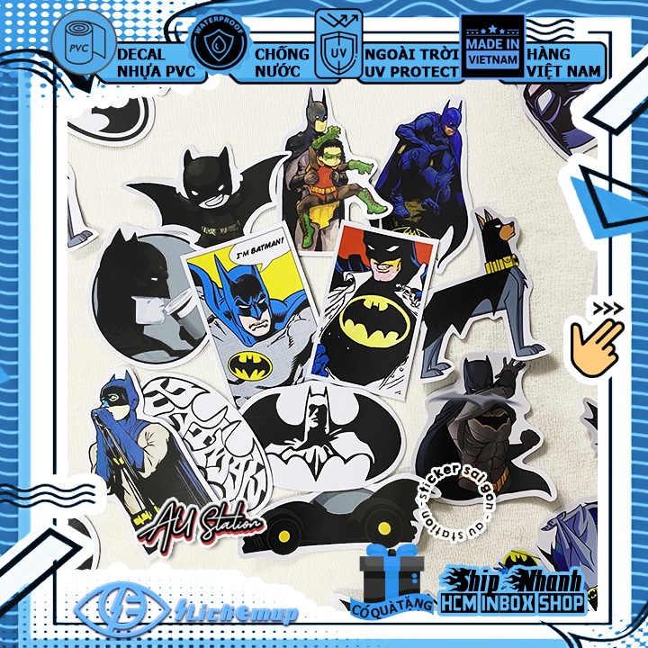 Sticker Hình dán Người dơi Bat man - Hàng VN, chất liệu decal nhựa pvc, không thấm nước,  dán xe, nón bh, laptop, vali