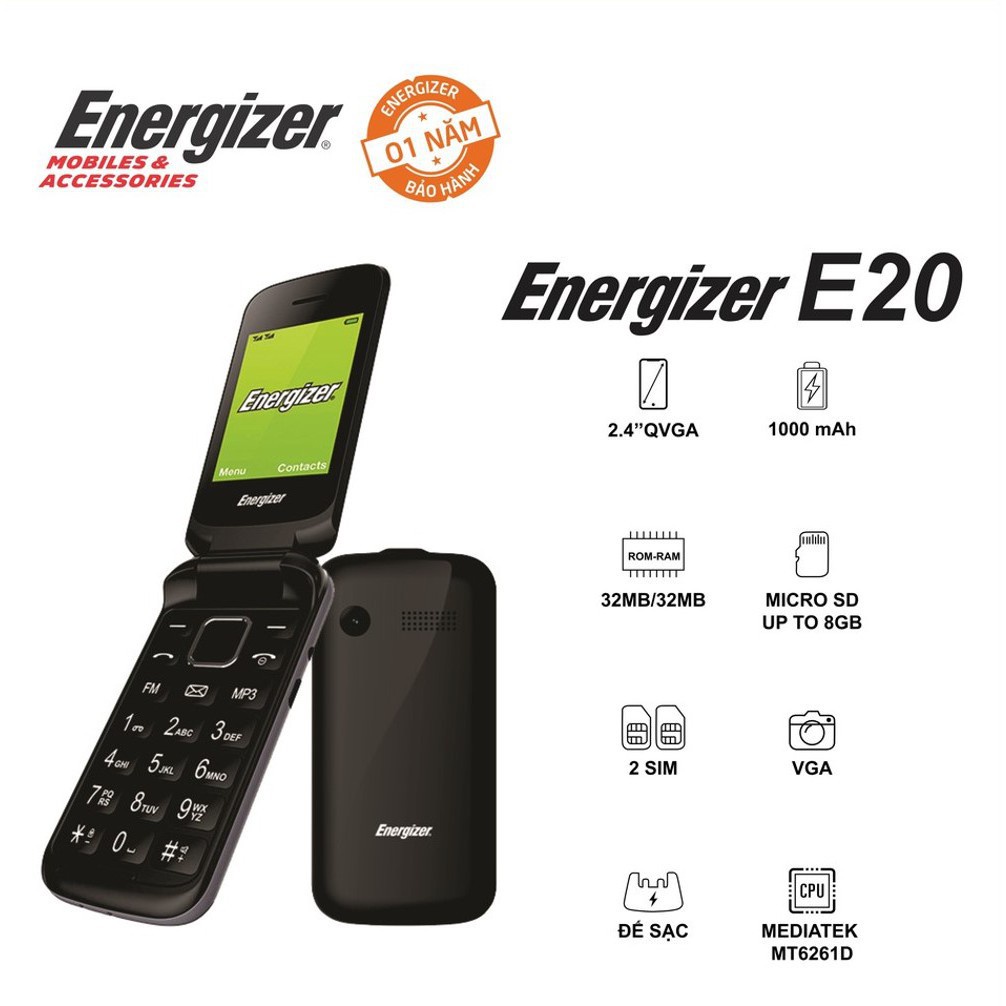 Điện thoại Energizer E20 Bàn Phím Lớn - Hàng Chính Hãng - Bảo Hành 12 Tháng