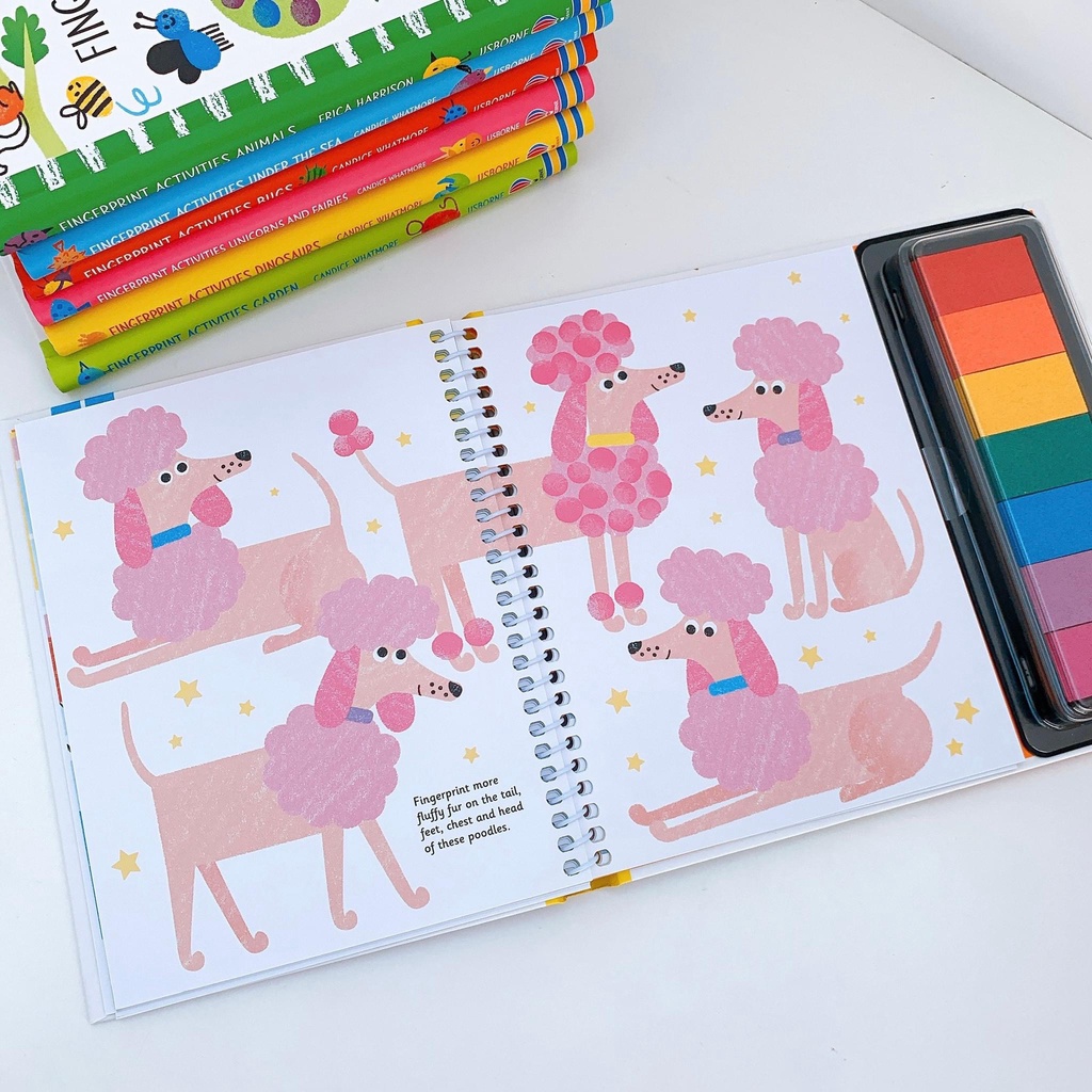 Usborne Fingerprint & Rubber Stamp tập vẽ ngón tay cho bé, Đồ chơi giáo dục cho bé 2,3,4,5,6 tuổi