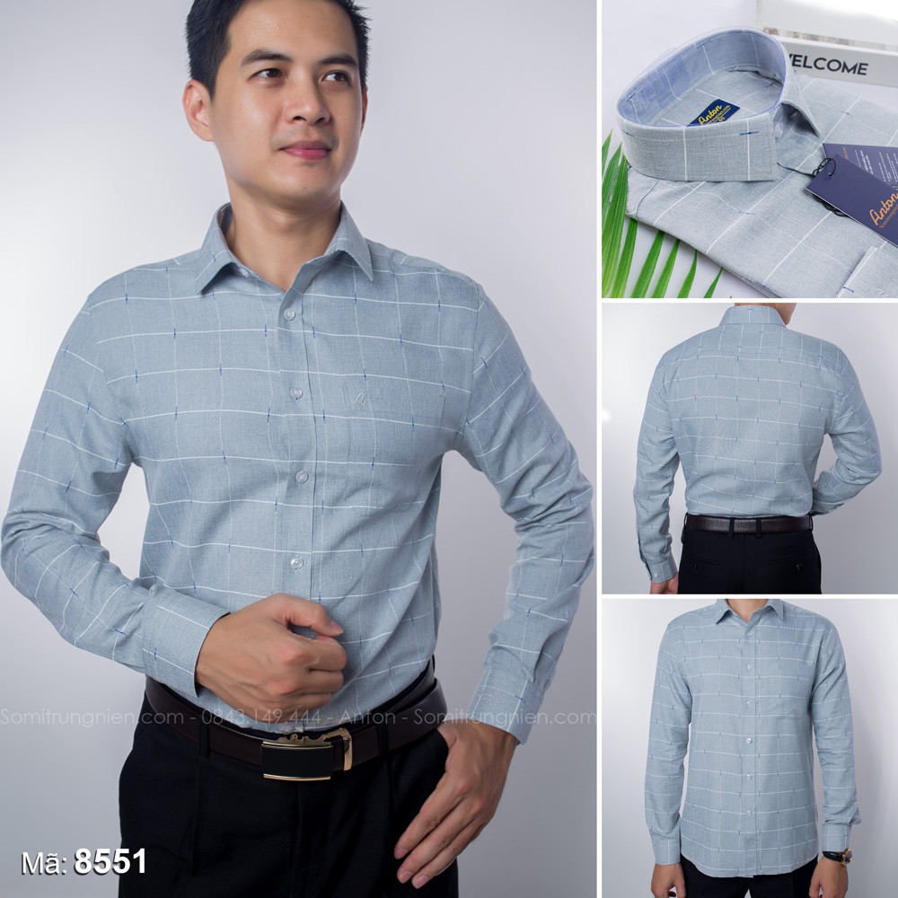 Áo sơ mi nam thương hiệu Anton trung niên dài tay vải sợi tre kẻ caro họa tiết – 8551 | BigBuy360 - bigbuy360.vn