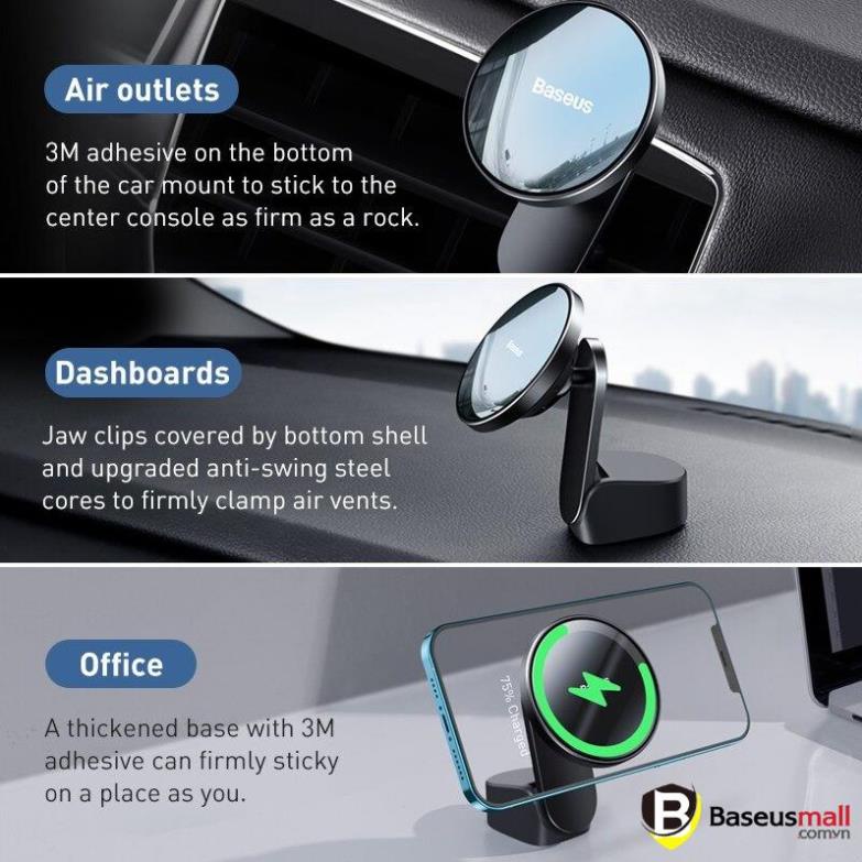 Đế giữ điện thoại tích hợp sạc nhanh không dây hít nam châm Baseus Big Energy Car Mount Wireless Charger 15W