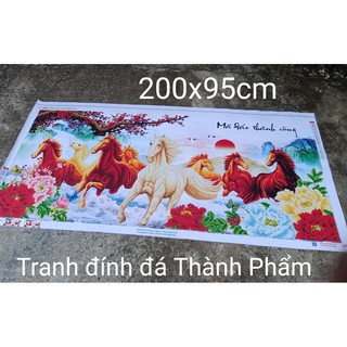 Tranh đính đá ngựa MÃ ĐÁO THÀNH CÔNG đính sẵn 2m