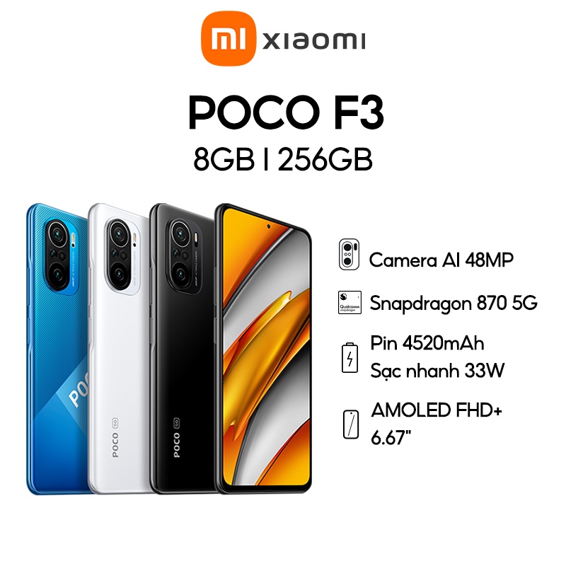 Điện thoại Xiaomi POCO F3 8GB l 256GB - Snapdragon 870 5G - AMOLED 120Hz - Loa kép chuẩn Dolby Atmos® - Chính hãng