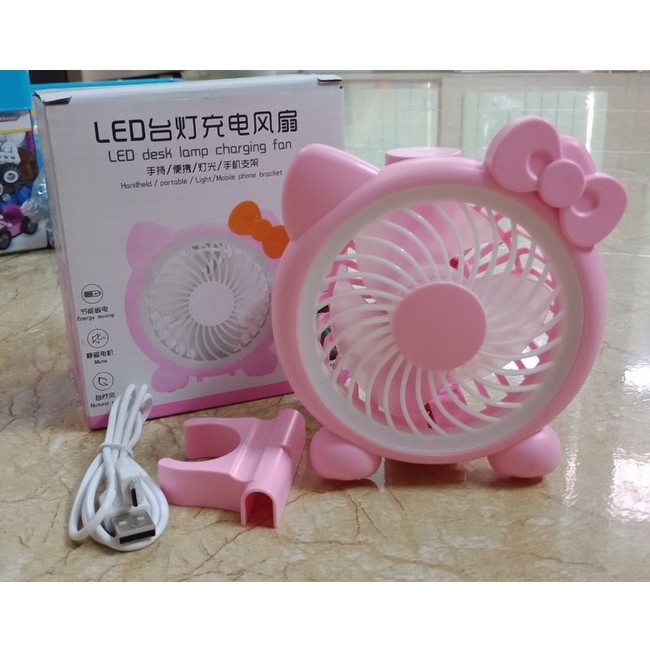 Quạt cầm tay mèo Kitty LED FAN có đế cắm điện thoại