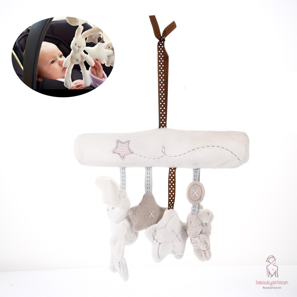 Đồ Chơi Thú Nhồi Bông Treo Xe Đẩy Có Phát Nhạc Hình Thỏ Và Ngôi Sao